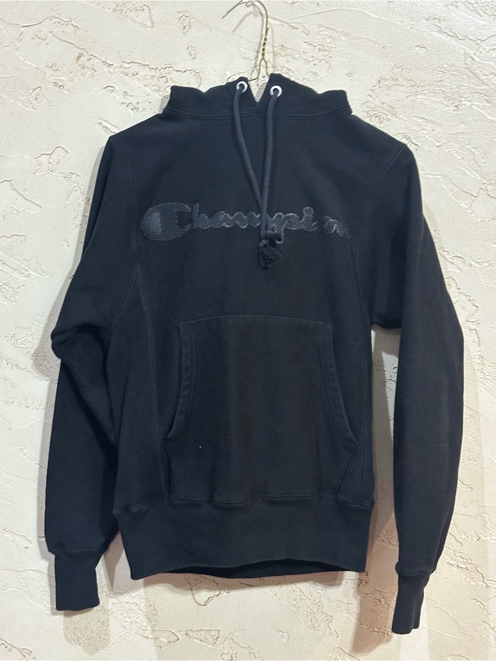 Champion Men’s Black Pullover Hoodie with Black Embossed Logo Size Extra Small